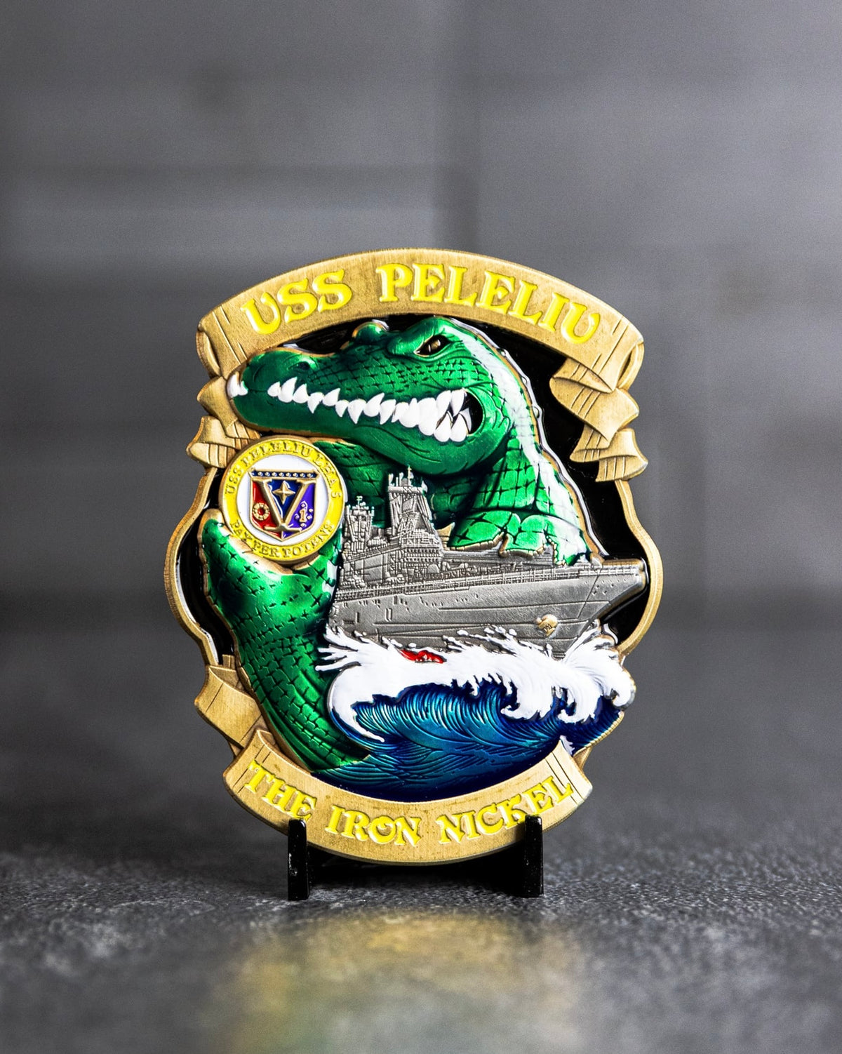 USS Peleliu (LHA-5) "The Iron Nickel" 3D Gator Challenge Coin